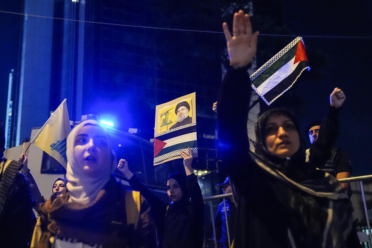 Hizbullah lideri Nasrallah’ın öldürülmesi İsrail’in İstanbul Başkonsolosluğu önünde protesto edildi