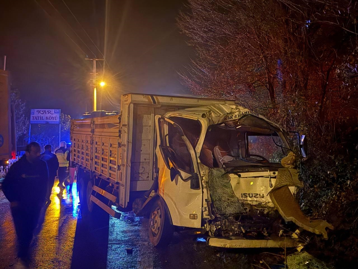 Düzce'de kargo aracıyla çarpışan kamyonun sürücüsü ağır yaralandı