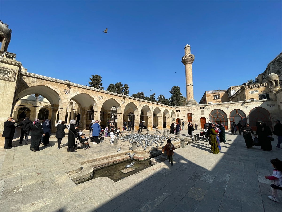 Şanlıurfa'da güneşli havayı fırsat bilenler Balıklıgöl'de vakit geçirdi