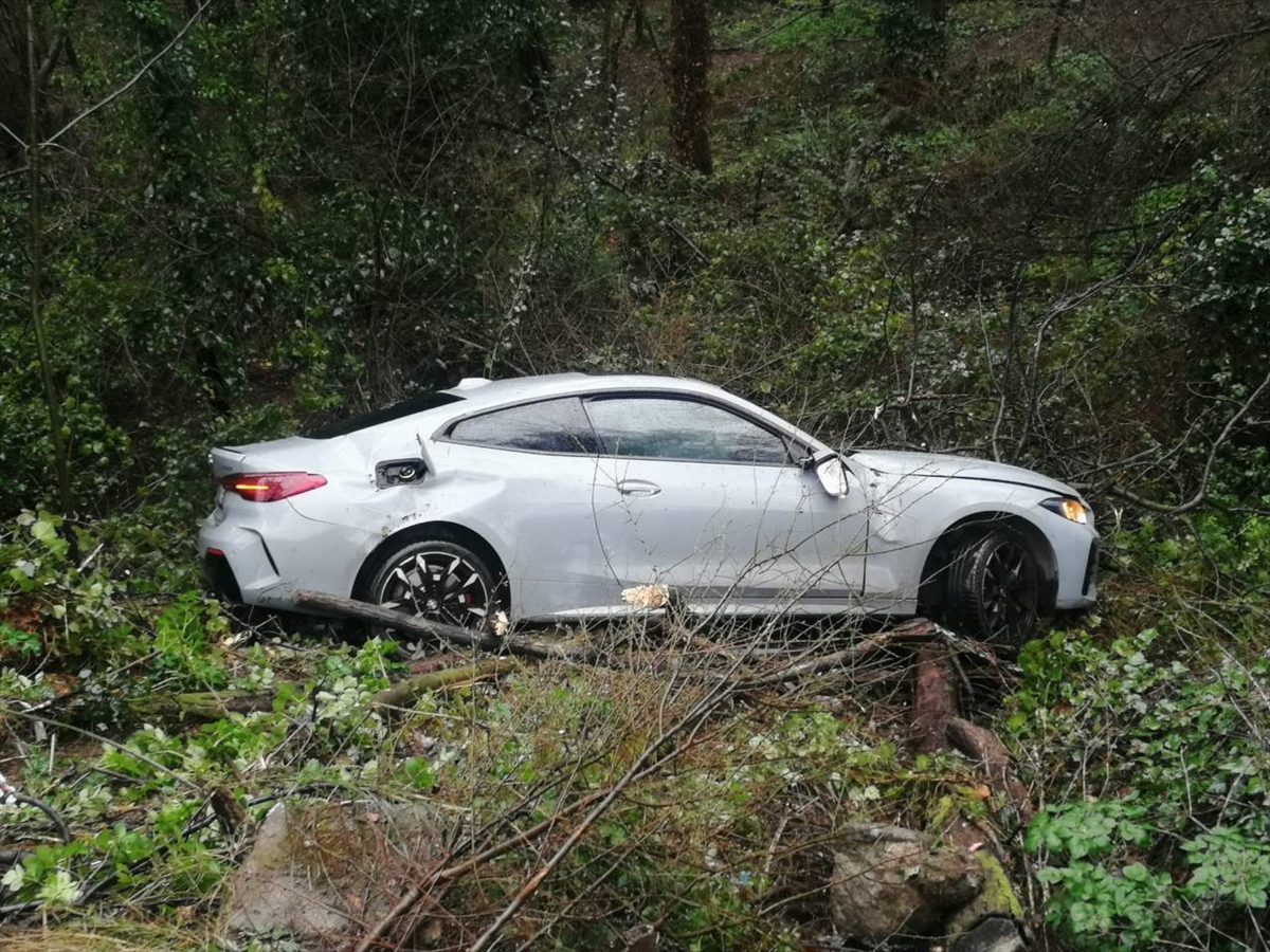 Sarıyer'de ağaçlık alana düşen otomobilin sürücüsü kazayı yara almadan atlattı